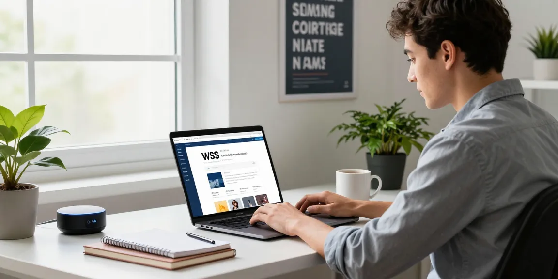 WPS Download workspace with laptop displaying download page and productivity tools in bright home office